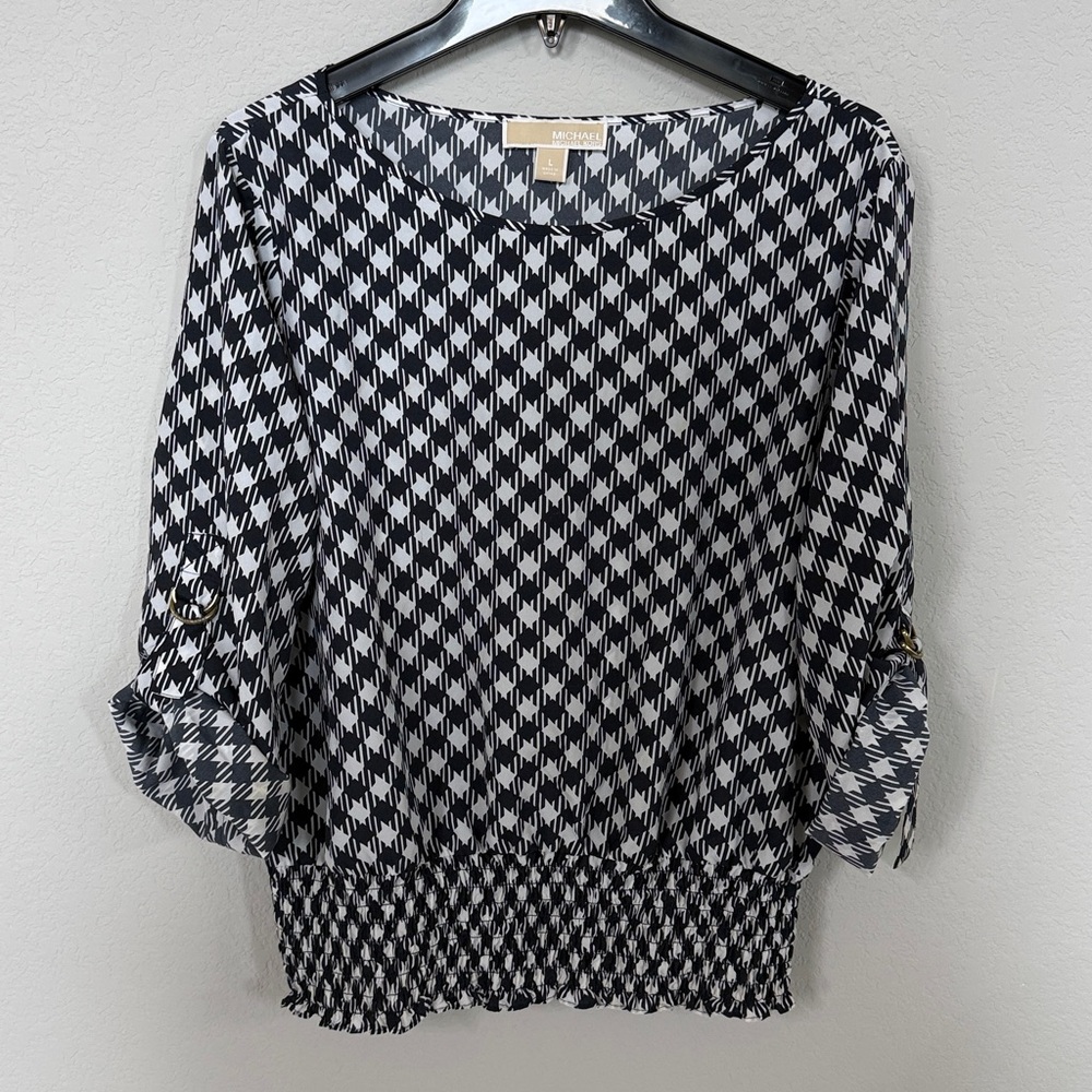 Michael Kors Navy & White Elastic Waist Blouse Top